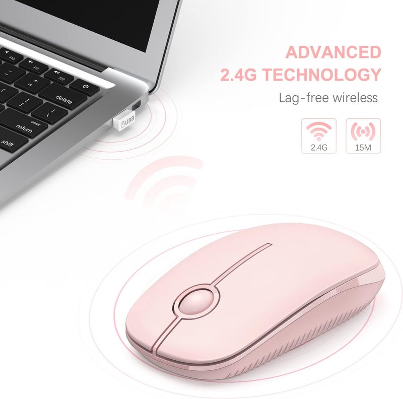 Unipows Wireless Mouse - 2.4G Slim Portable Computer Mouse with Nano Receiver, Less Noise Mobile Optical Mice for Notebook, PC, Laptop, Computer, Mac (Pink) - Image 2